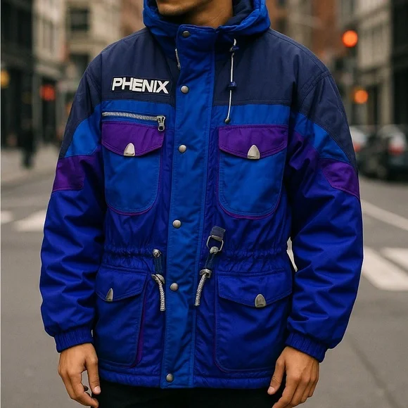 Vintage Phenix Ski Jacket Men's Large Blue Purple Retro 80s 90s